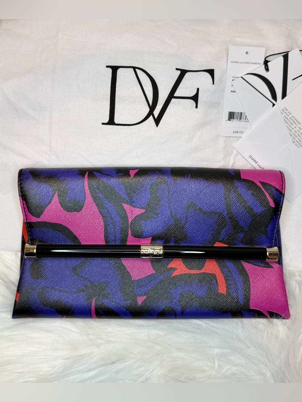 Authentic Diane von Furstenberg (DvF) Envelope Clutch in Poppy Leopard Red